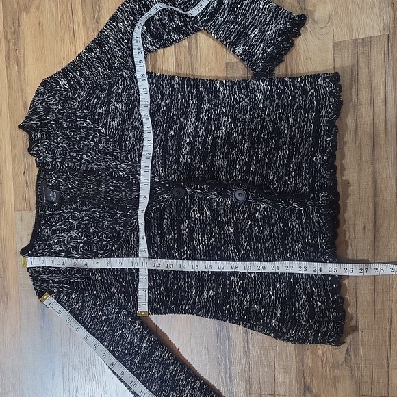 BCBGMAXAZRIA Black White Open Knit Blazer Style Button Closure Cardigan Sweater - Picture 10 of 11